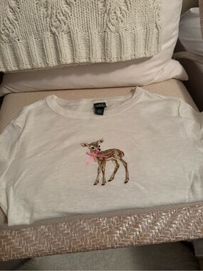 Girls' White Deer Graphic Tee with Pink Bow